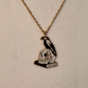 Gothic Skull Necklace Gold Tone Halloween Style Day of the Dead